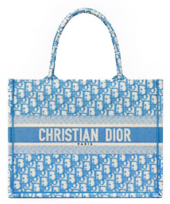 Dior Medium Book Tote Handbag in Cornflower Blue Dior Oblique Embroidery