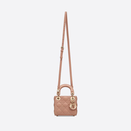 Dior Micro Lady Dior Handbag in Rose Des Vents Cannage Lambskin Pastel Pink color